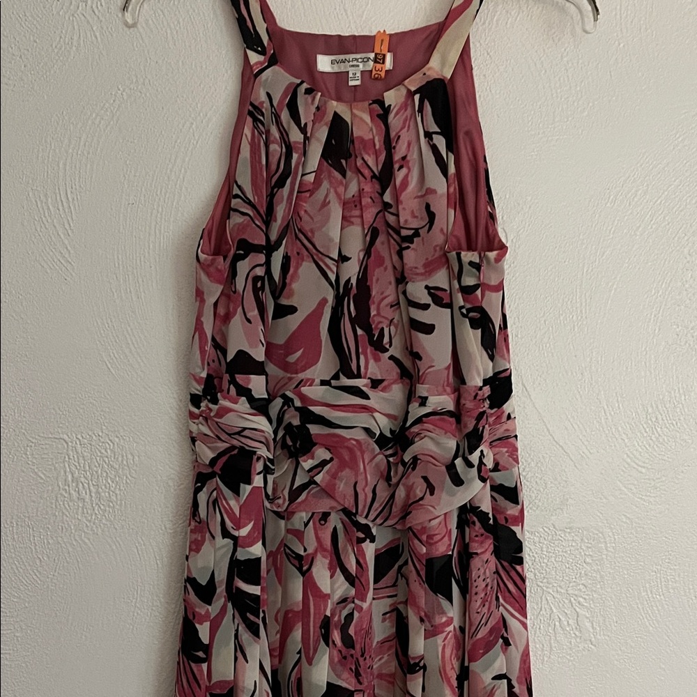 Evan Picone Pink and Black Abstract Dress